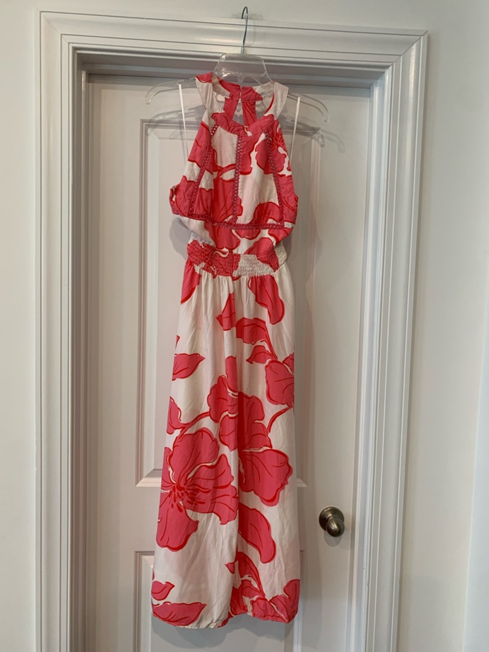 Abel the Label Pink & Coral Floral Midi Dress S halter open back